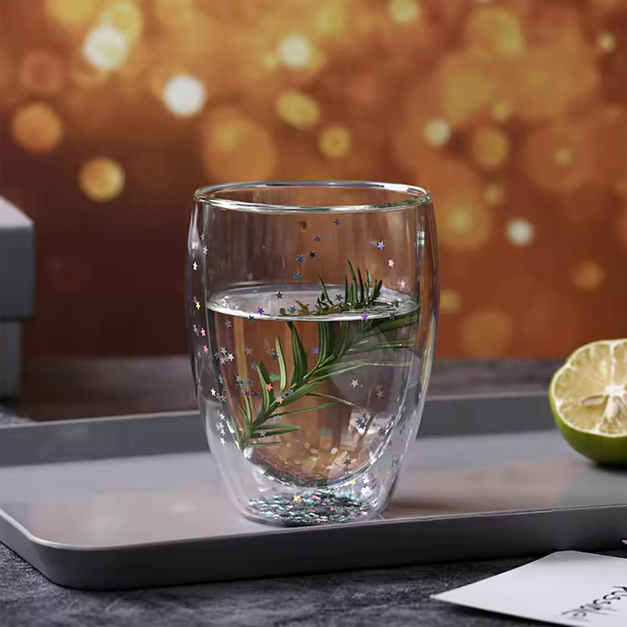 Kuber Industries 450 ML star sequin glasses - gift idea. Kuber Industries 450 ML star sequin glasses - gift idea.