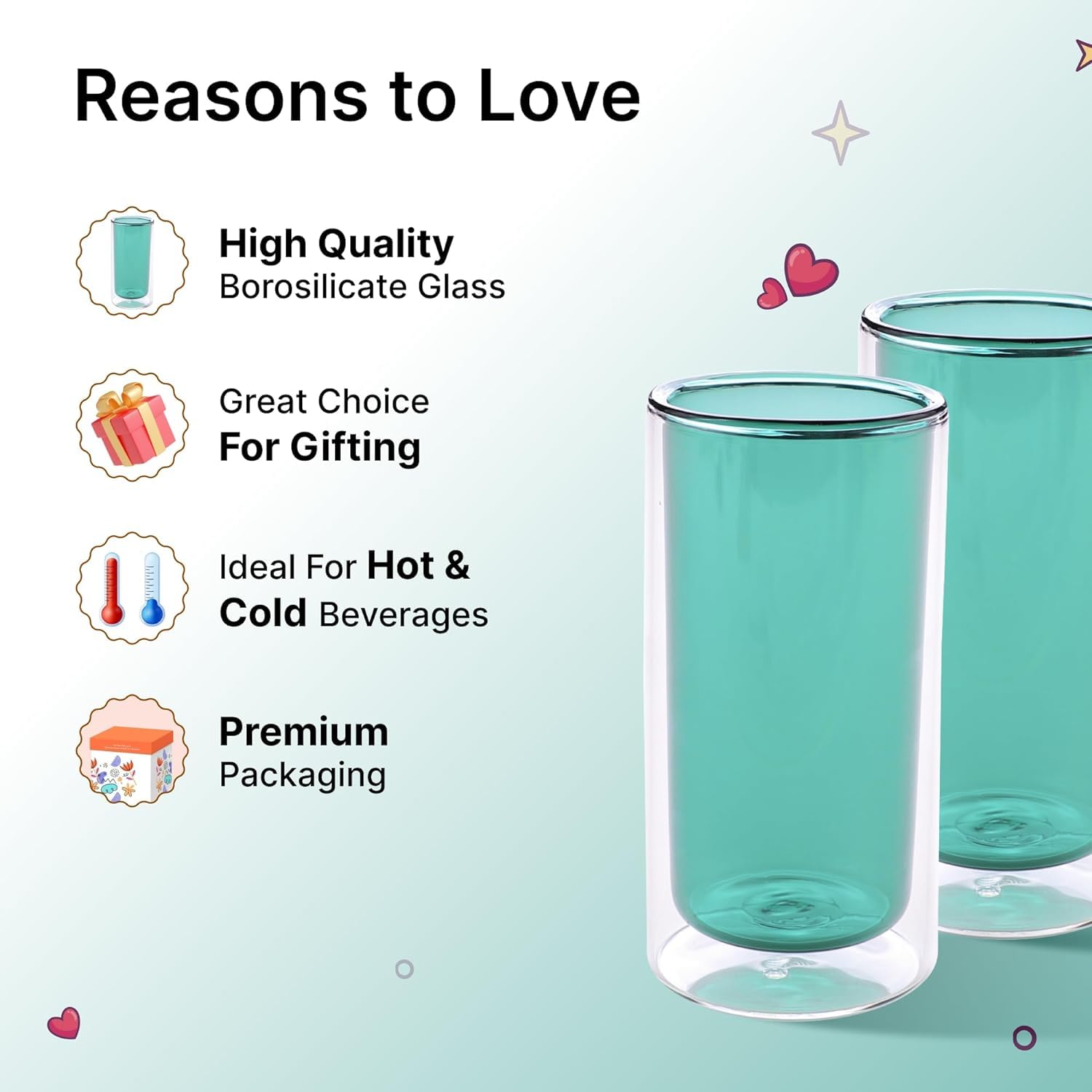 Kuber Double Walled Glasses - Insulated for Hot & Cold Drinks Kuber Double Walled Glasses - Insulated for Hot & Cold Drinks