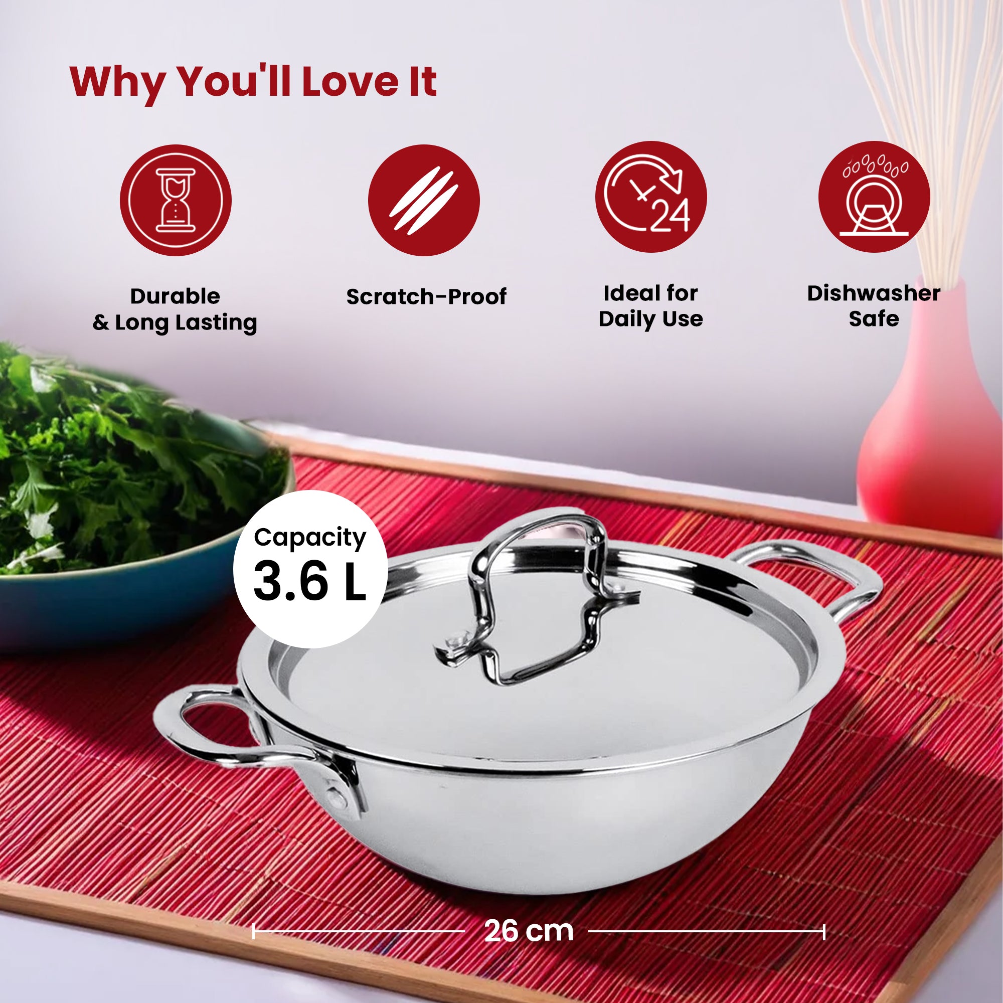 The Better Home 3.6L kadai - perfect for family meals The Better Home 3.6L kadai - perfect for family meals
