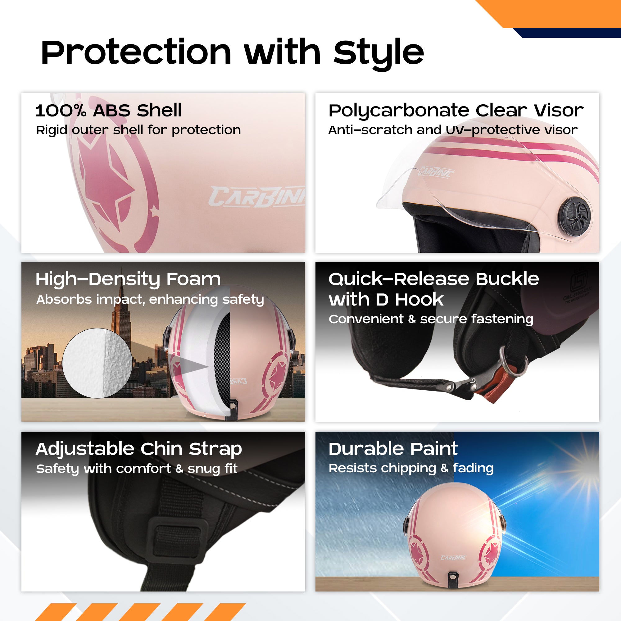 Carbinic open face helmet - ISI certified safety for women Carbinic open face helmet - ISI certified safety for women