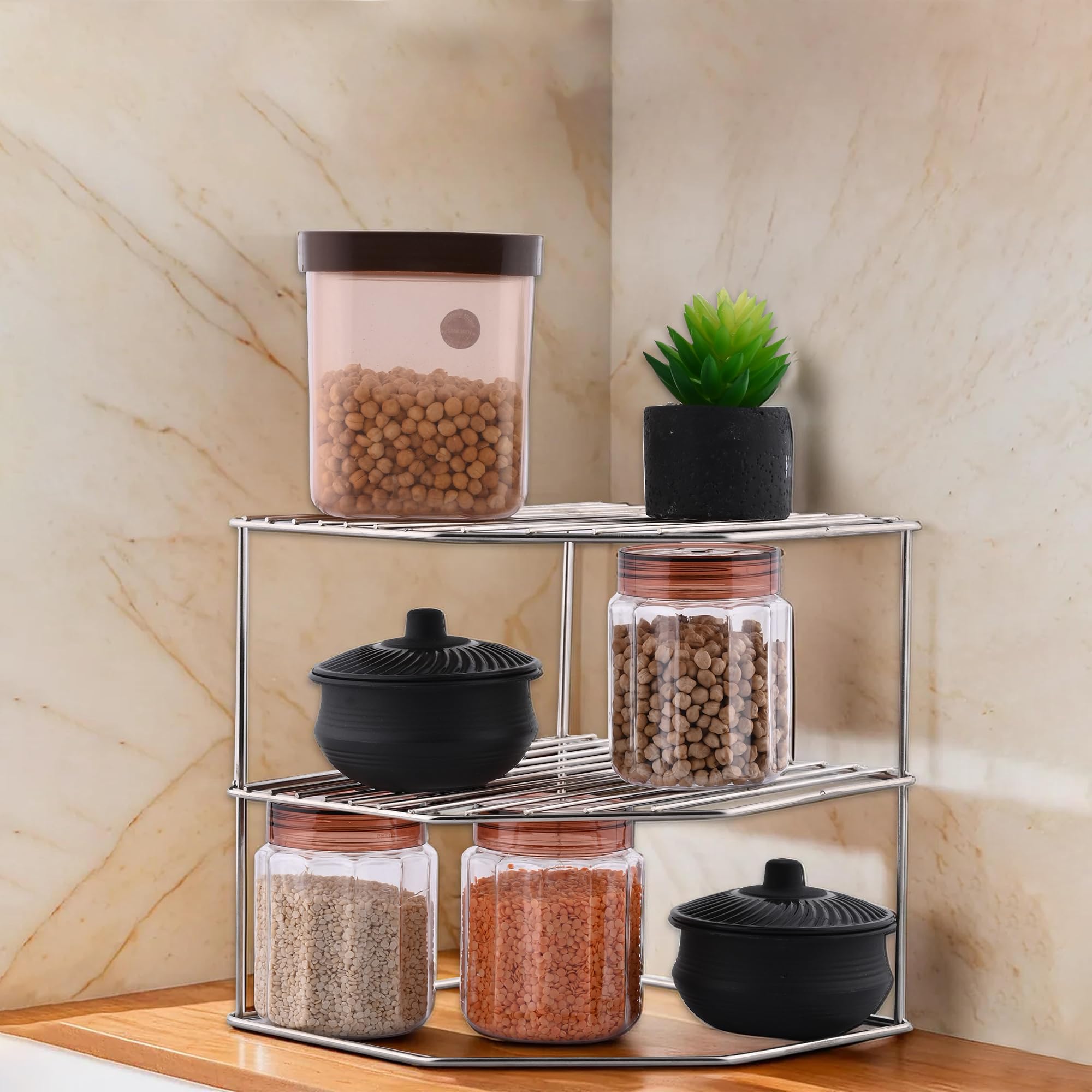 3-Layer Stainless Steel Corner Stand for Kitchen Spice Rack