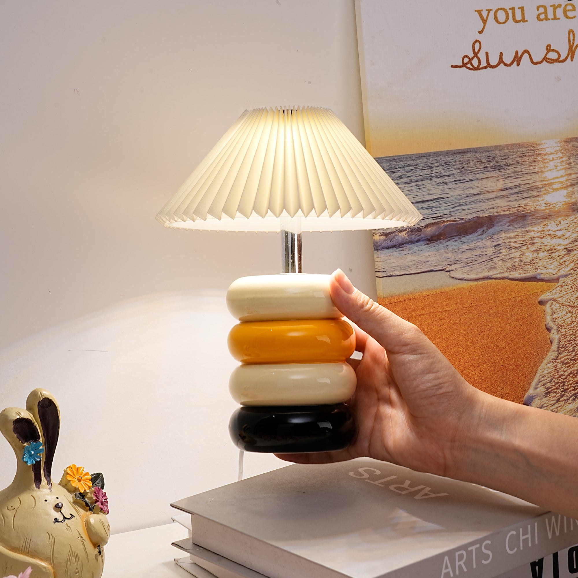 UMAI Ceramic Table Lamp with Fabric Shade-21 CM Table Lamp for Study