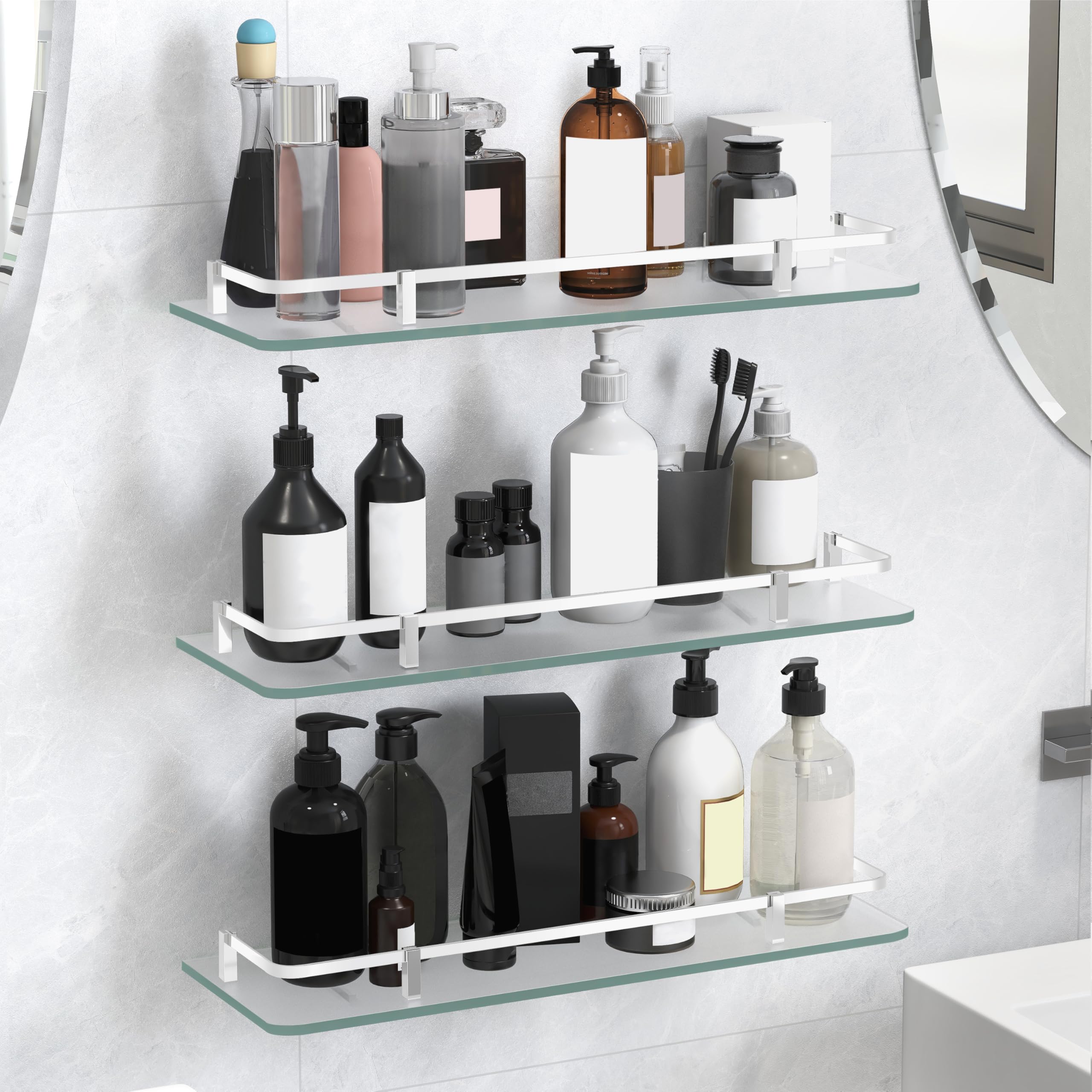 Premium Frosted Glass Shelf - Bathroom Accessories (18x6 Inches ...