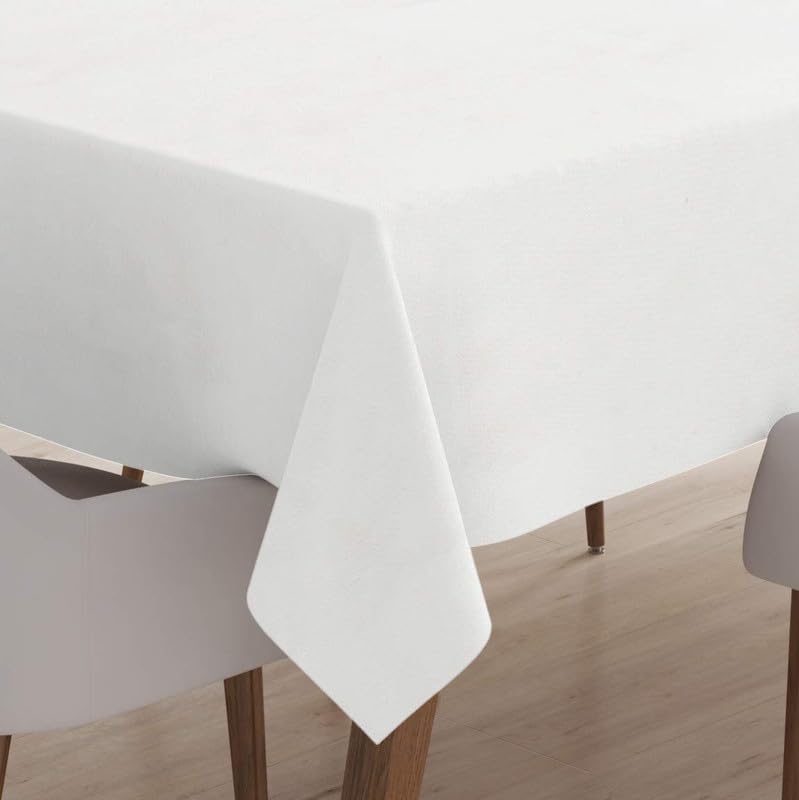 Encasa Homes White Damask 6 Ft Table Cloth In 100% Cotton - 5 Star Hotel&Restaurant Category Luxury Dining,Without Jacquard Design,Washable,Rectangular