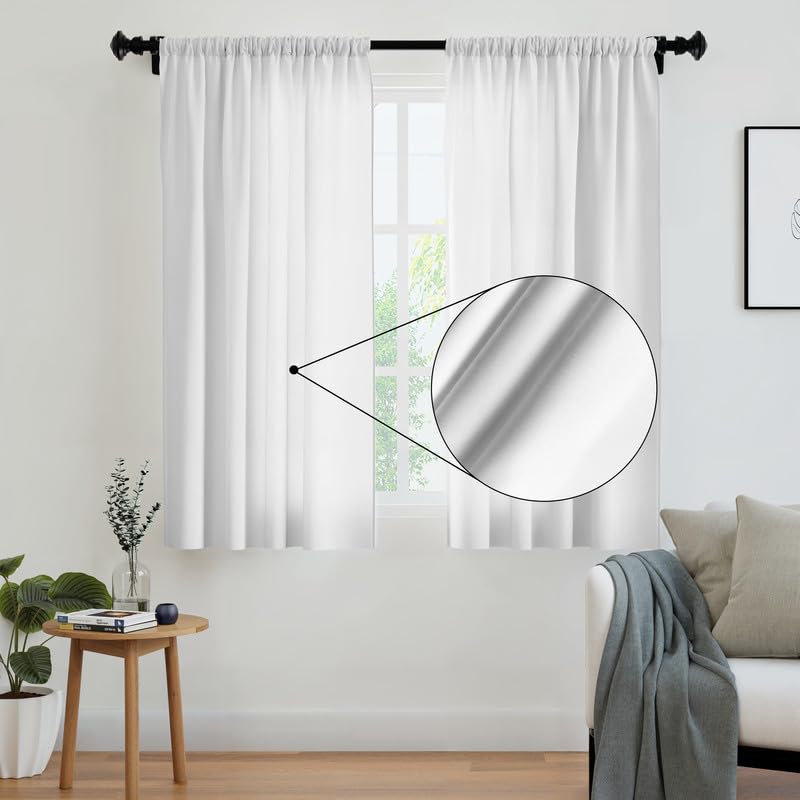 Encasa Homes Polyester Solid Curtains With Tie Back, 5 Ft Window Panel Set Of 2 - White Poly, Rod Pocket Curtains, Light-Filtering, Curtains For Door, Bedroom, Living Room
