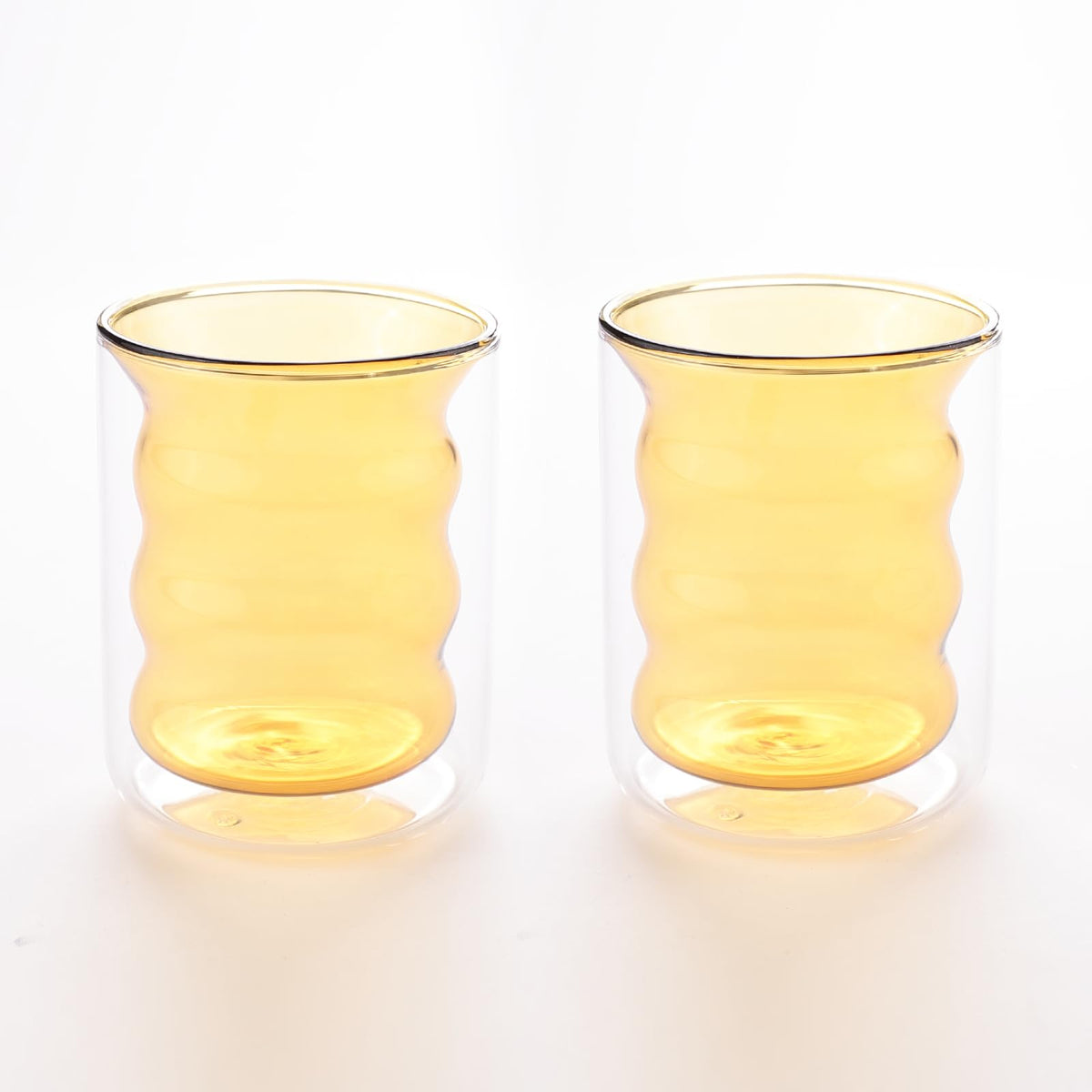 UMAI Double Wall Borosilicate Glass Coffee Mug Set of 2-200ml | Unique Curvy Design | High Thermal Resistance | Microwave/Dishwasher Safe | Gifting Pack for Friends/Couples | Yellow