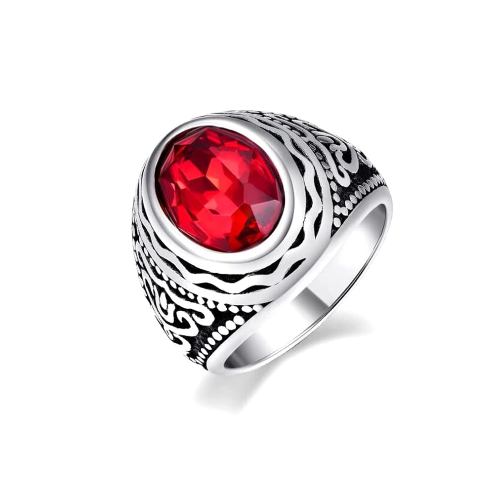 Yellow Chimes Rings for Men Stainless Steel Ring Red Crystal