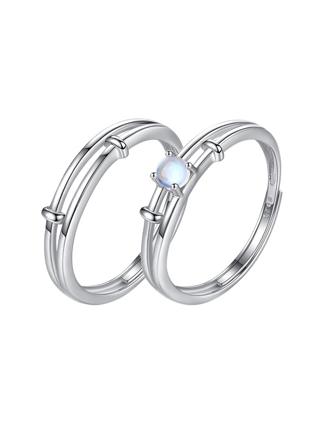 Yellow Chimes Couple Rings for Women Opal Crystal Band Rings Silver