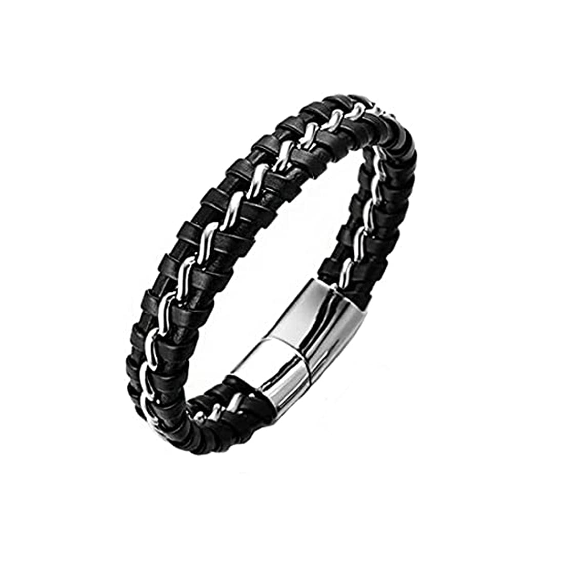Yellow Chimes Leather Bracelet for Men Braided Stainless Steel