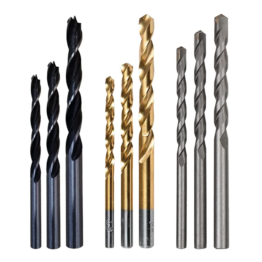 Cheston 9pc Drill Bits Set I Wall, Wood, Metal Bits I Universal