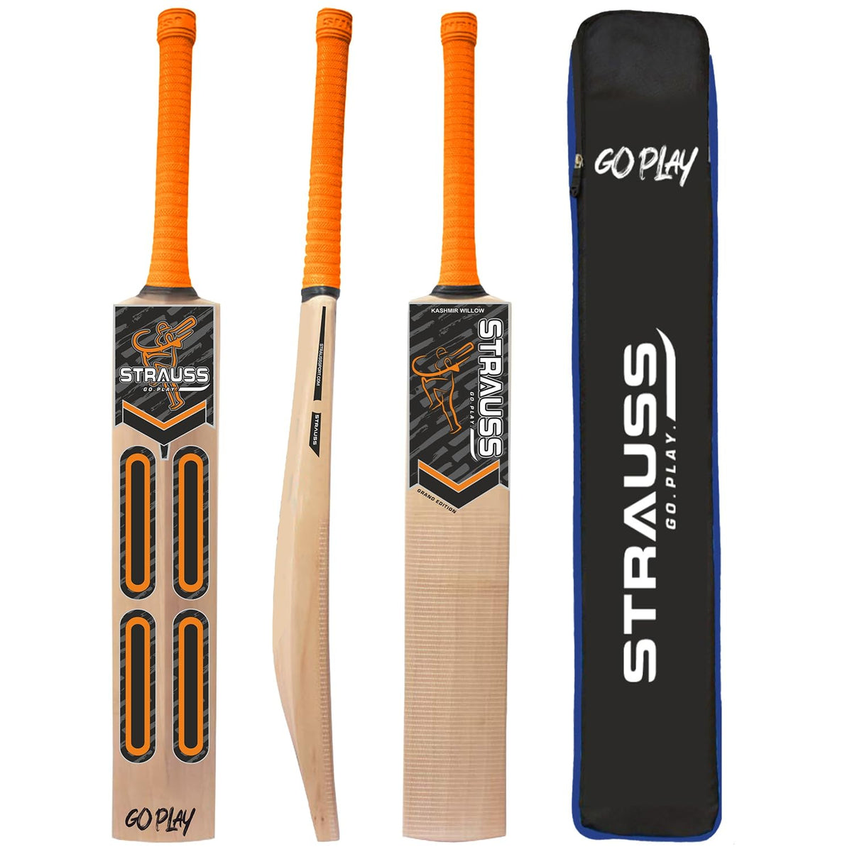 STRAUSS Grand Edition Kashmir Willow Scoop Cricket Bat |Size: Short Hand |Orange| Suitable for Tennis Ball|Ideal for Boys/Youth/Adults (900-1050 Grams)