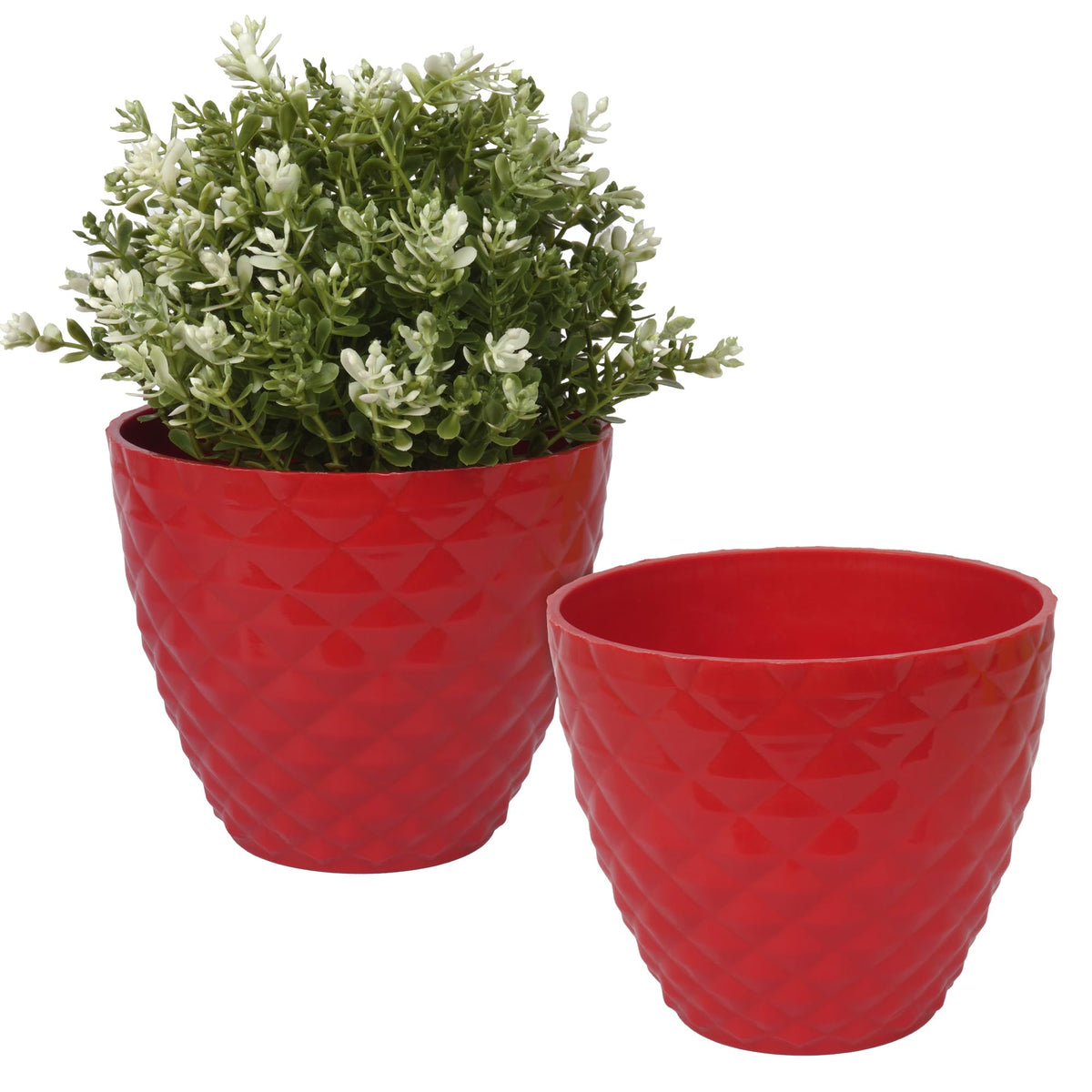 Kuber Industries Flower Pot | Flower Planter Pots for Indoor | Flower Pots for Outdoor | Pot for Garden & Balcony Flowering | Flower Plants Pot | Diamond Flower Pot | 6 Inch | Pack of 2 | Red