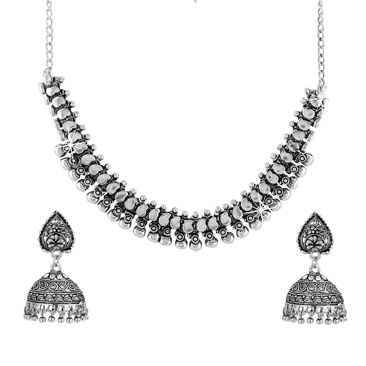 Yellow Chimes Oxidised Jewellery Set for Women Silver Oxidized GlobalBees Shop