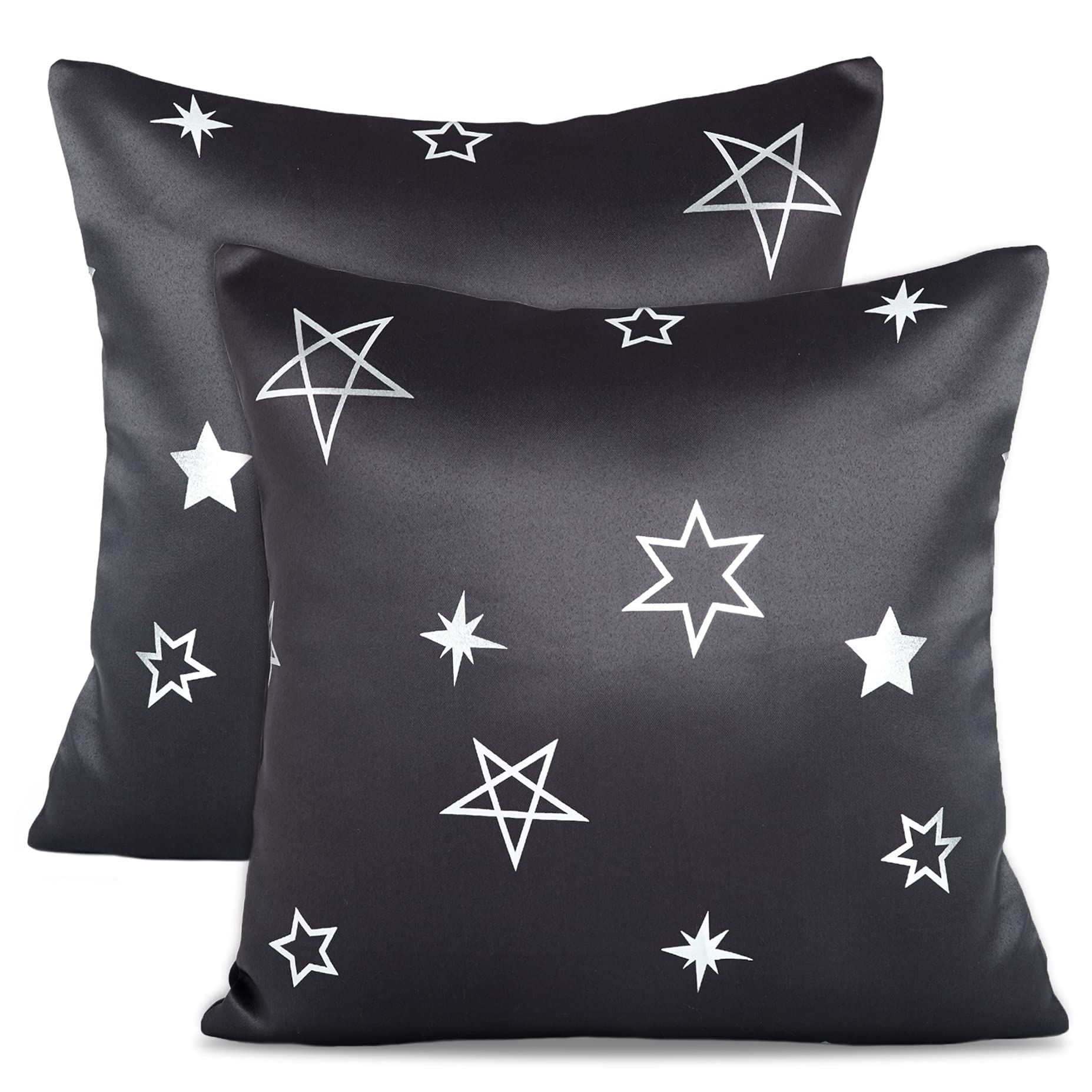 Satin Weave Polyester Silver Star Foil Printed Grey Cushion Covers