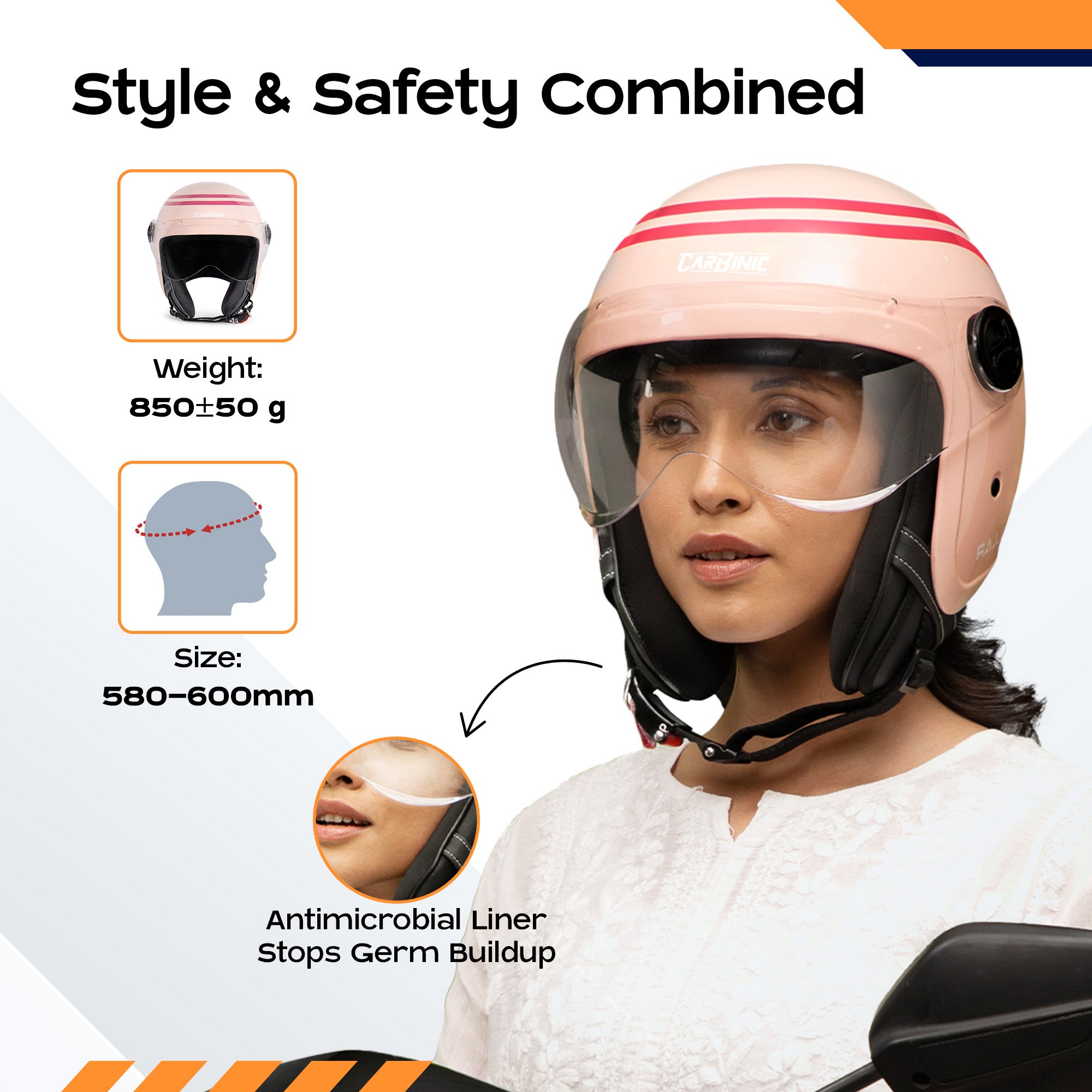 Carbinic open face helmet - vibrant pink design for women Carbinic open face helmet - vibrant pink design for women