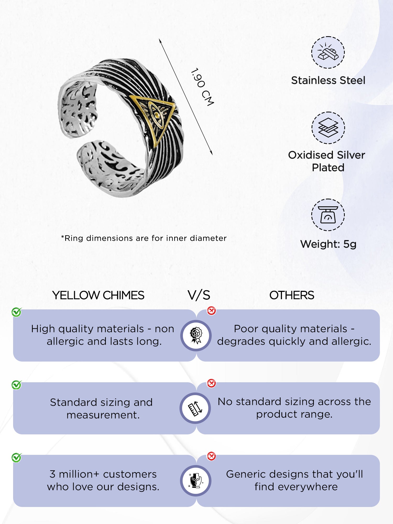 Yellow Chimes Men's Silver Ring - Office Attire Yellow Chimes Men's Silver Ring - Office Attire