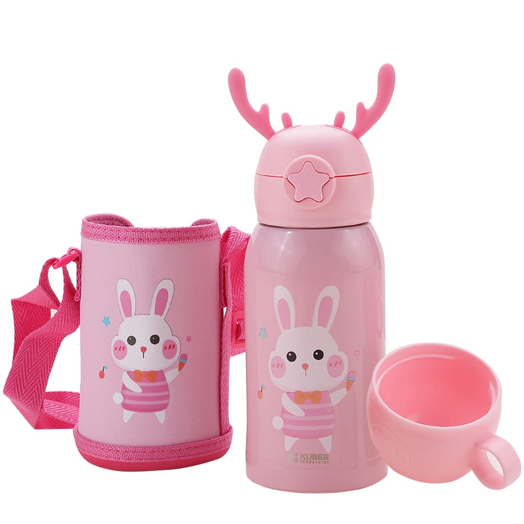 Kuber Water Bottle for Kids|Bunny Design Stainless Steel Flask