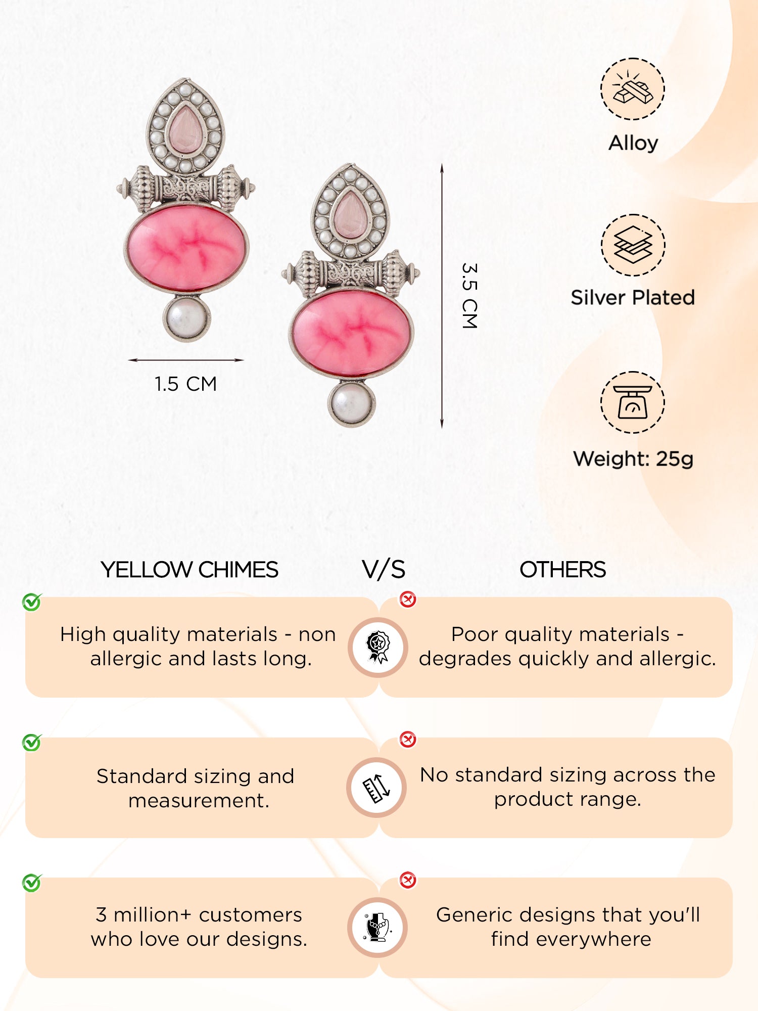 Yellow Chimes pink stone studded earrings - Perfect gift for her Yellow Chimes pink stone studded earrings - Perfect gift for her