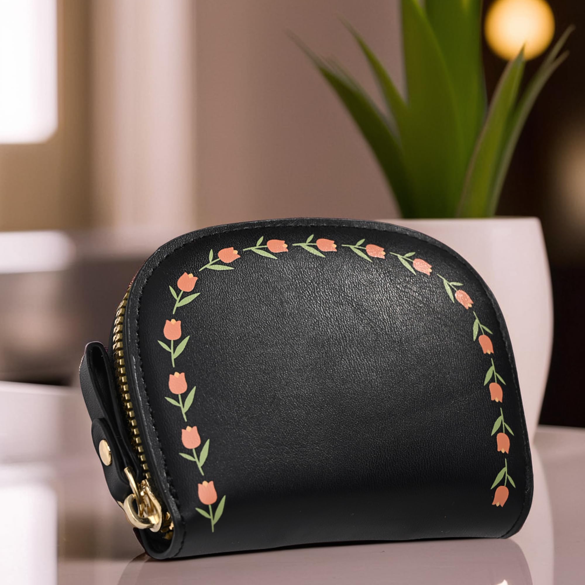 Kuber Industries Floral Vine Print PU Batua Purse, Cash Coin Pocket