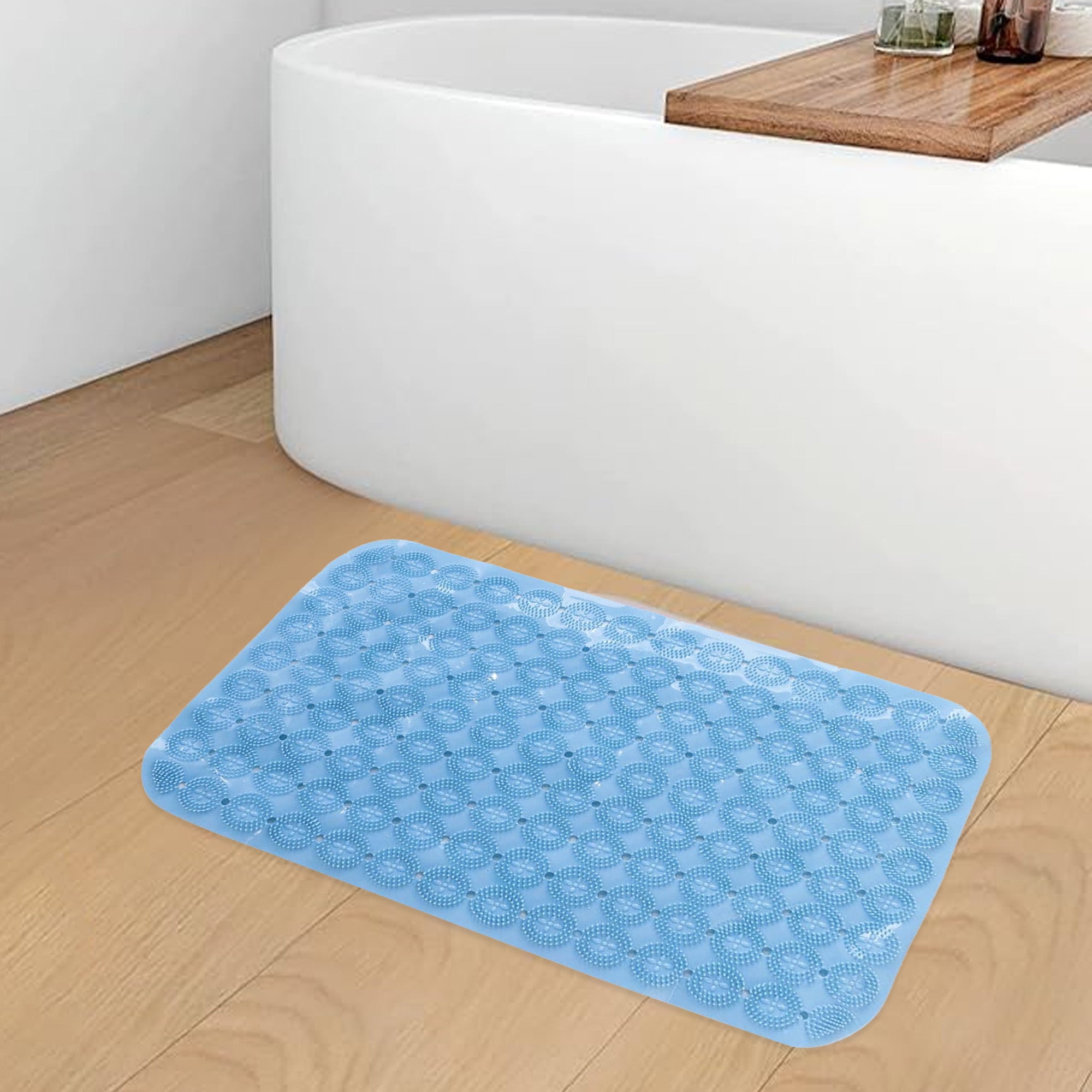 Anti Skid Bath Mat (67x37 Cm) Anti Slip Rubber Shower Mat Blue
