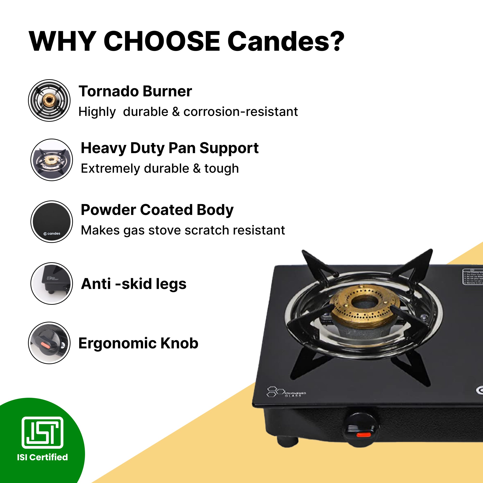 Candes 2 Burner Gas Stove - Easy to clean tempered glass Candes 2 Burner Gas Stove - Easy to clean tempered glass