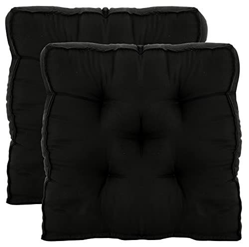 Kuber Industries Microfiber Square Chair Pad Seat Cushion for Car Pad, Office Chair, Indoor/Outdoor, Dining Living Room, Kitchen-Pack of 2, 18 * 18 Inch (Black), Standard (HS_37_KUBMART020882)