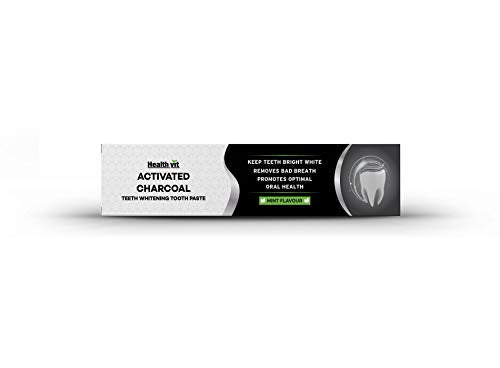 Healthvit Activated Charcoal Toothpaste For Teeth Whitening , Fluoride Free | Sulfate Free Mint Flavour | Germ Protection | Oral Hygiene | Charcoal Toothpaste | teeth whitening products - 100g (Pack of 1)