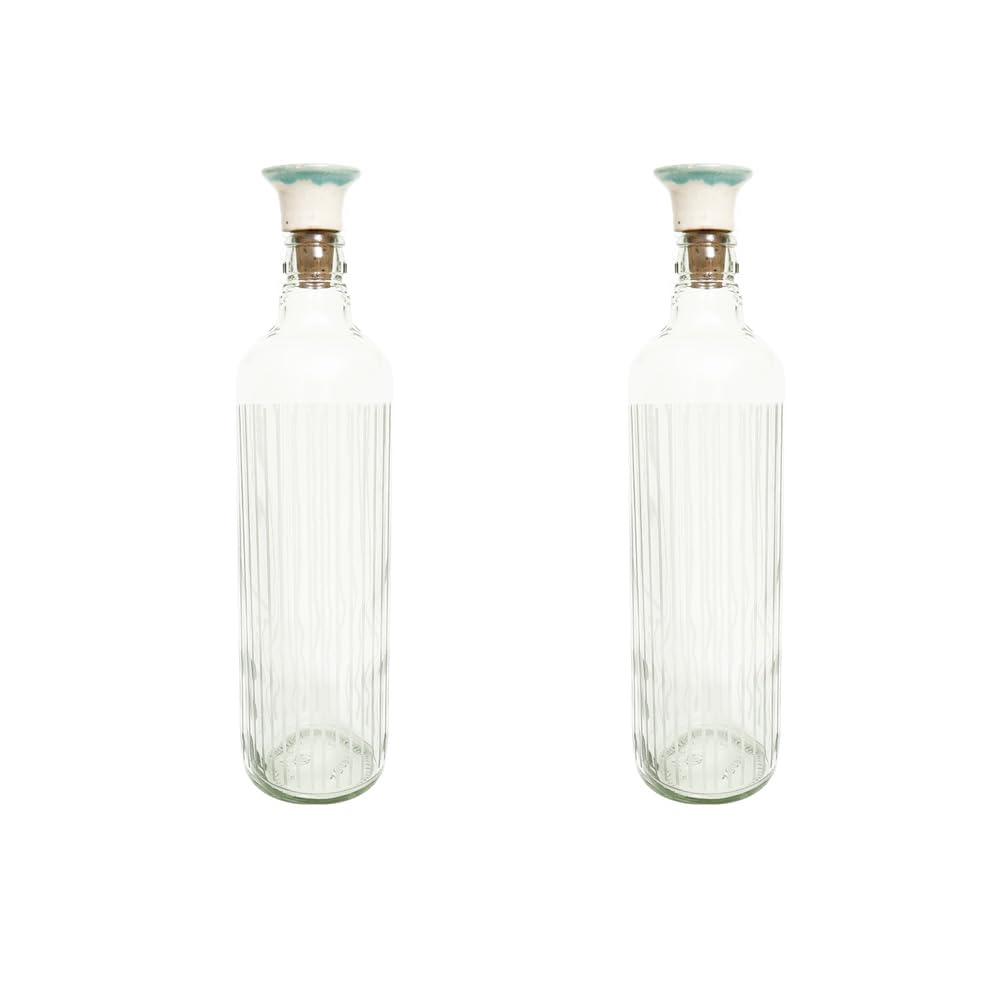 Ellementry Cove Glass Bottle with Cork (750 ML) | Water and Milk Bottle for Fridge | Clear and Transparent Bottles for Home and Office | BPA Free | Stylish and Premium Wine Bottle- Set of 2