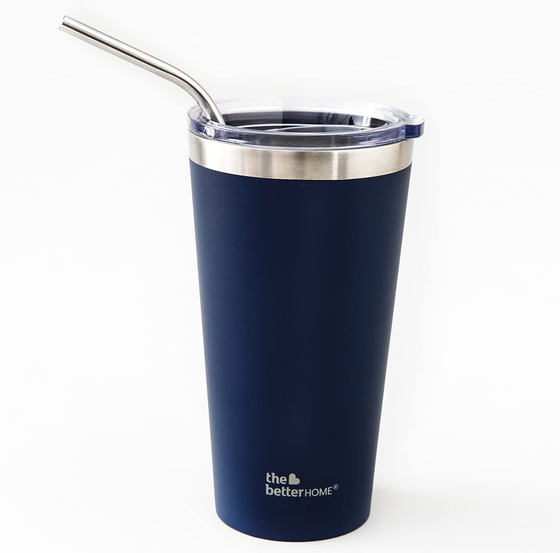 450ML Stainless Steel Coffee Cup Mug Handle Straw Lid Vacuum Flask