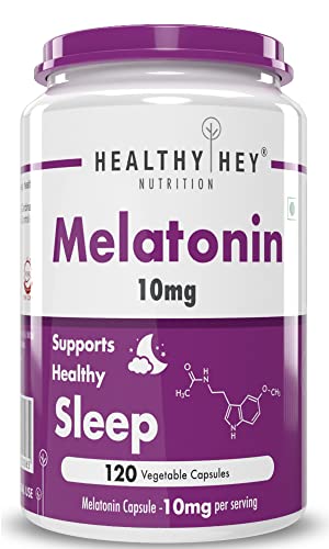 HealthyHey Nutrition Melatonin 10mg, Pack of 120 vegetable capsules - Promotes Sleep and Relaxation (10mg)