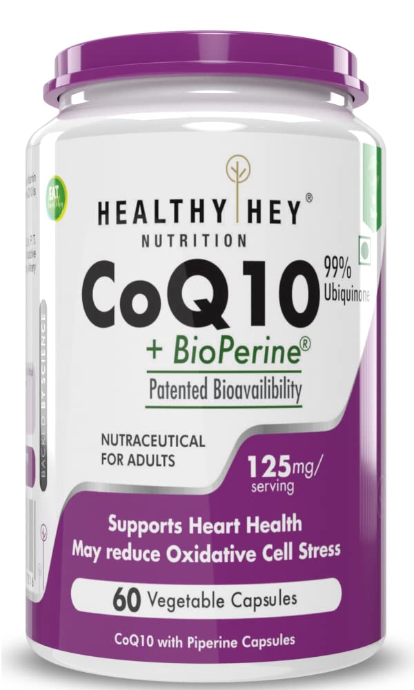 HealthyHey Nutrition High Absorption CoQ10 with BioPerine-125mg -Pack of 60 Capsules