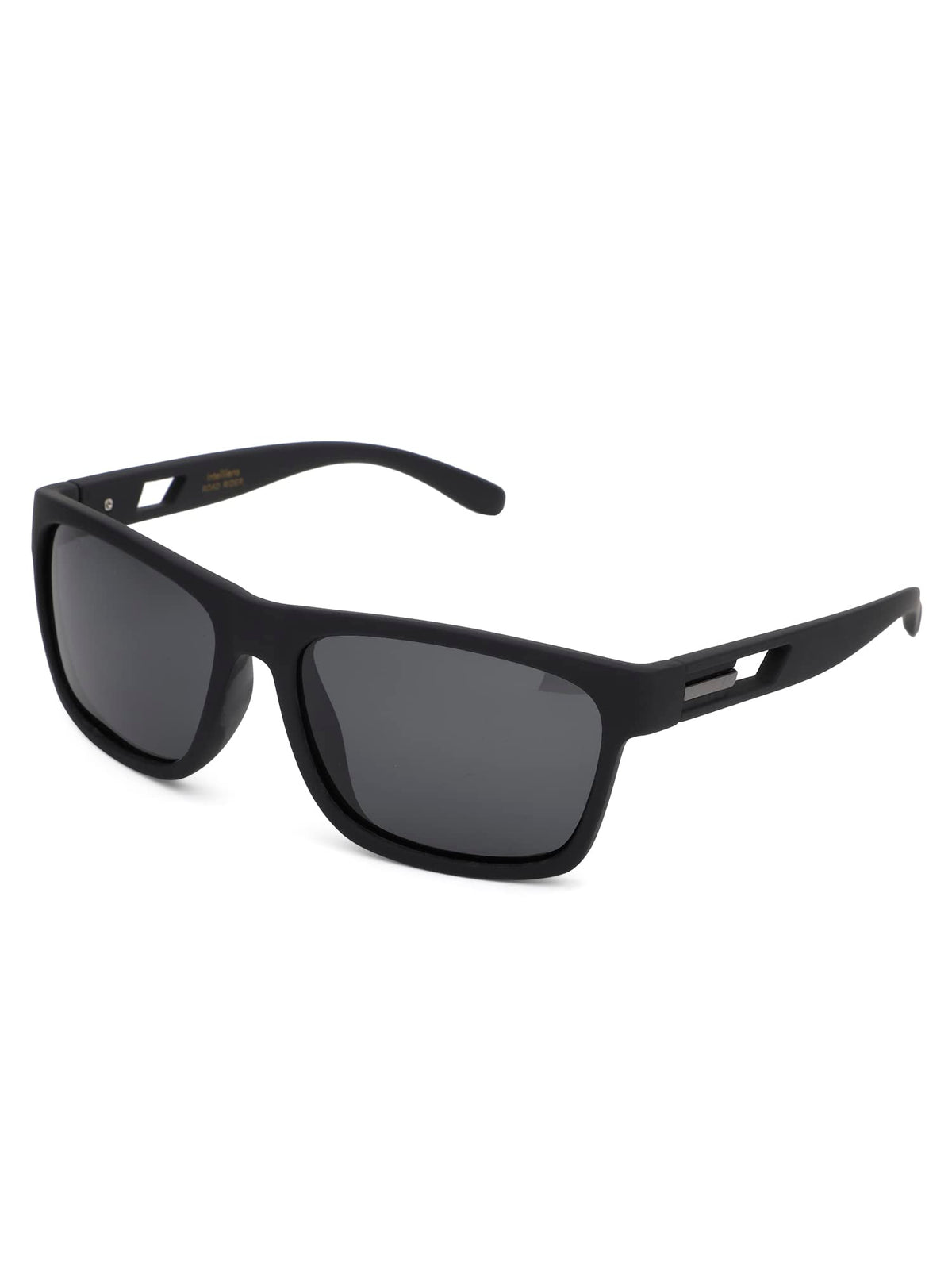 Intellilens RoadRider Branded Latest and Stylish Sunglasses | Polarized and 100% UV Protected | Light Weight, Durable, Premium Looks | Men | Black Lenses | Wayfarer | Medium