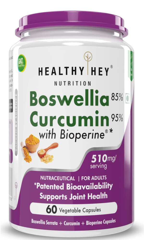 HealthyHey Nutrition Boswellia Serrata & Curcumin with Bioperine - 60 Vegetable Capsules