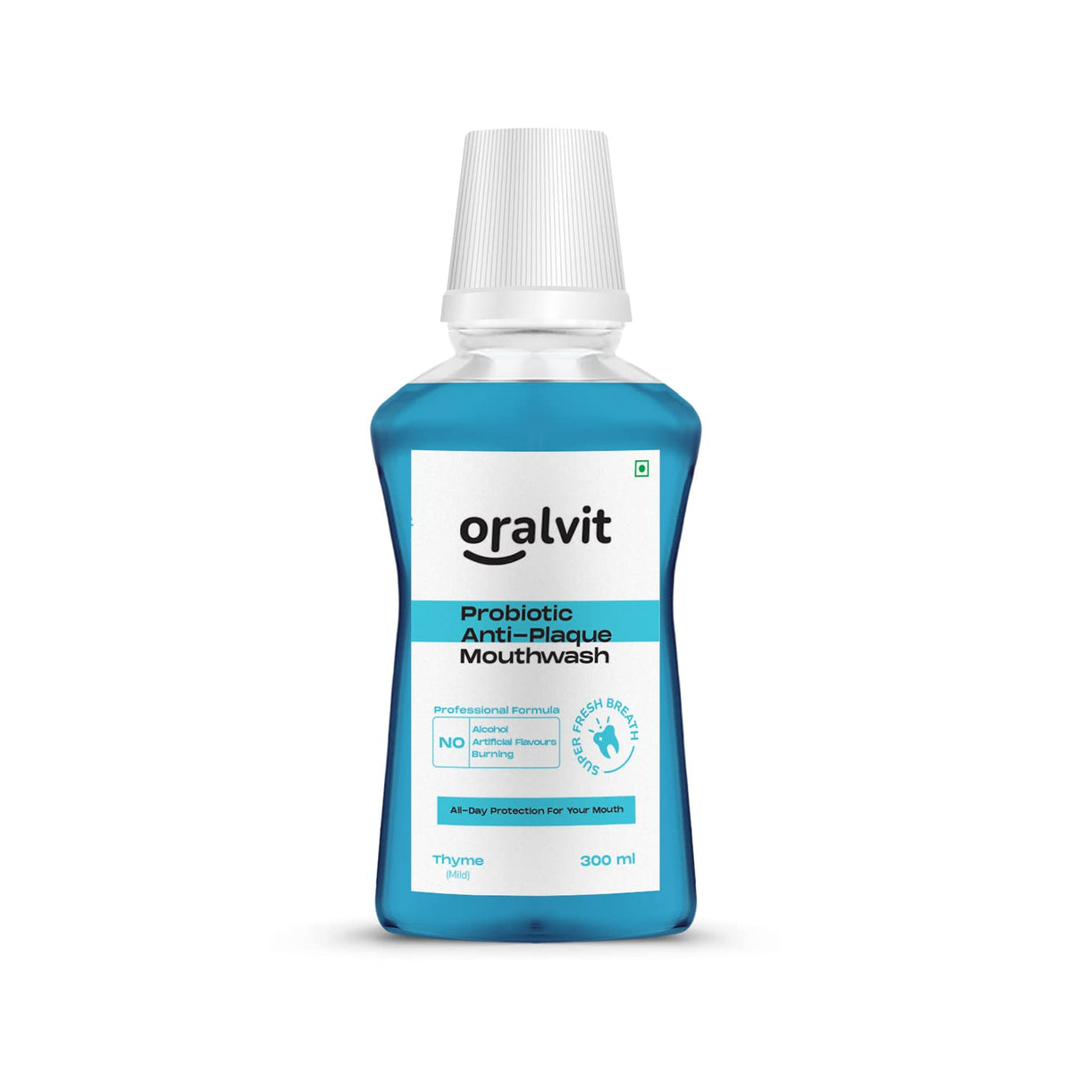 Oralvit Probiotic Anti-Plaque Mouthwash with Mild Thyme | Fights Germs | No Alcohol, No Burning Sensation, No Artificial Flavours |For Men & Women – 300ml