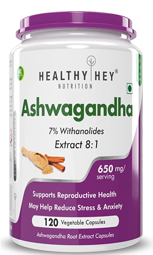 HealthyHey Nutrition Ashwagandha Powder Withania Somnifera | 100% Natural Ashwagandha Capsules - Ashwagandha Rejuvenates Mind & Body-120 Ashwagandha Capsules