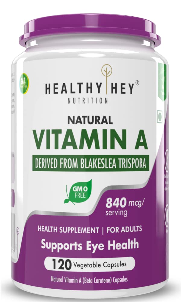 HealthyHey Nutrition Natural Vitamin A from Beta Carotene | Non-Synthetic | Non-GMO | -120 Veg Capsules