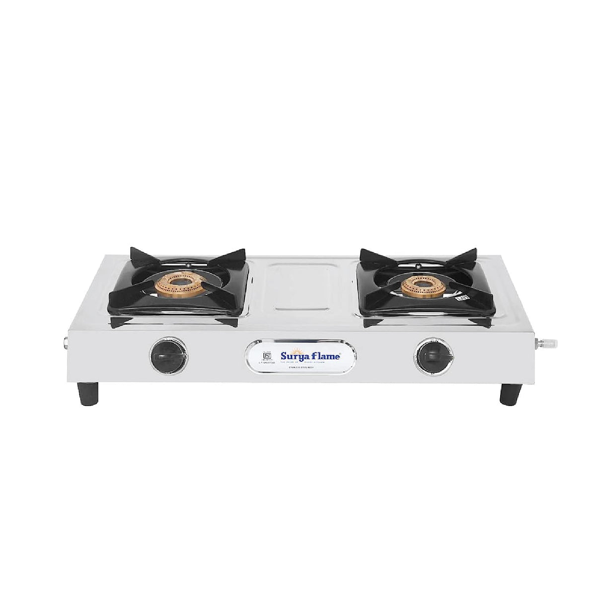 Surya Flame Venus Gas Stove 2 Burners | LPG Stove With Stainless Steel Pan Support | Anti Skid Rubber Legs - 2 Years Complete Doorstep Warranty (SS Body, 2)