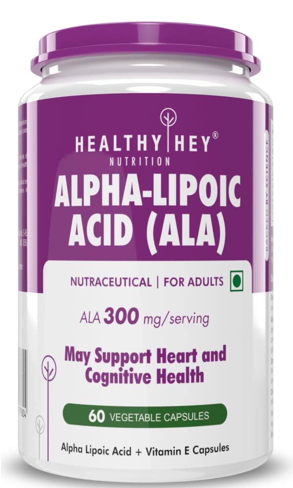 HealthyHey Nutrition Alpha Lipoic Acid - ALA- Pack of 60 Veg. Capsules - Gluten Free & Non-GMO