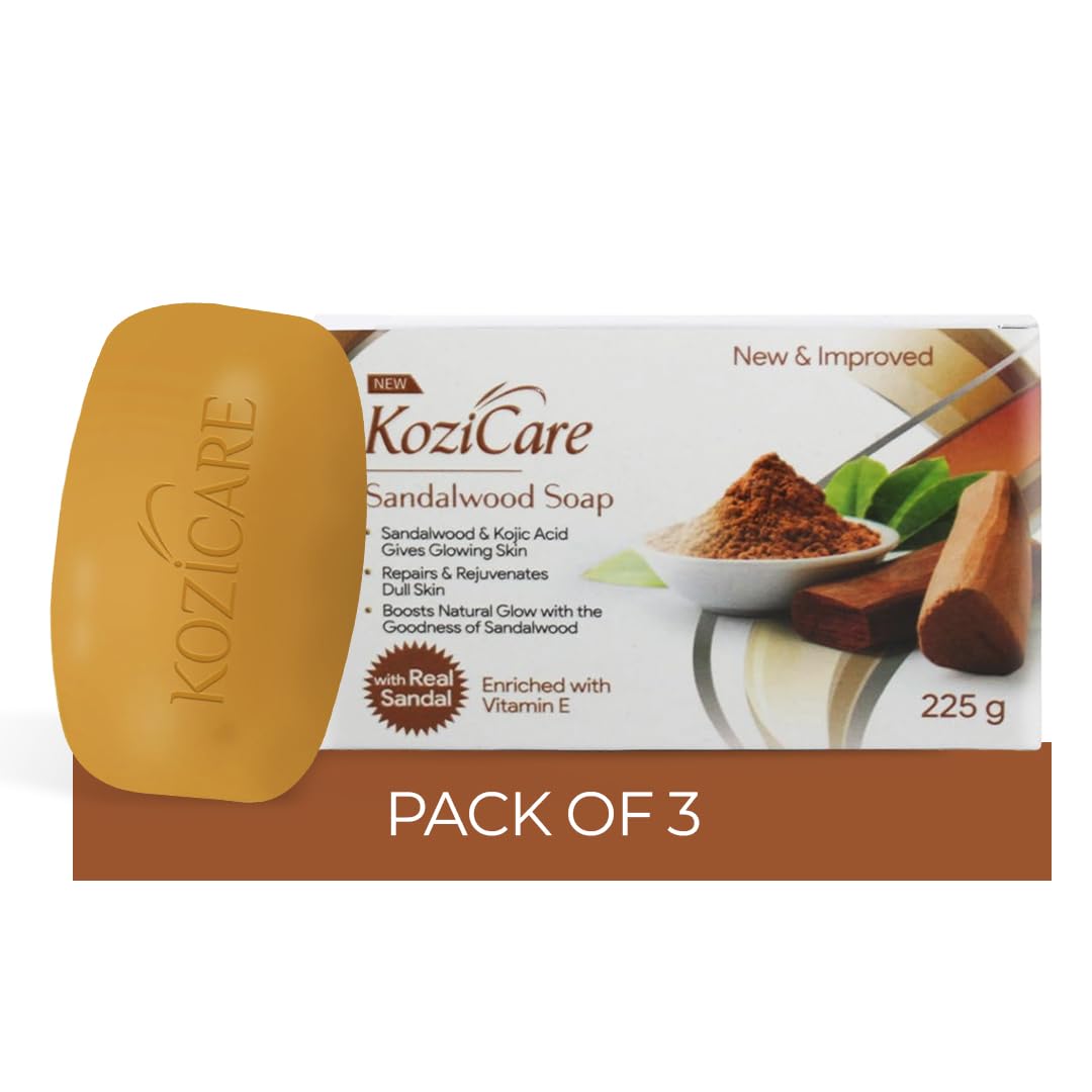 Kozicare Sandalwood Bath Soap for Younger Looking and Glowing Skin | with a Long-Lasting Youthful Radiance |For Man, Women and All Skin types-75gm (Pack of 3)