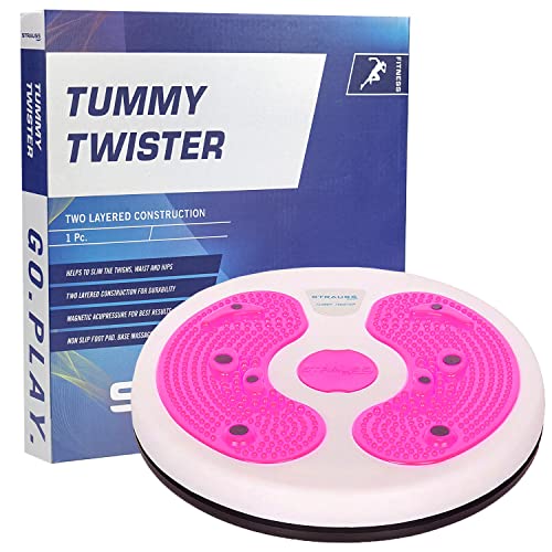 Strauss Tummy Twister | Tummy Trimmer, Abs Roller & Body Toner for Men & Women | Fat Burner Slimming Machine with Non-Slip Surface | Ideal Exercise Equipment For Home,(White/Pink)
