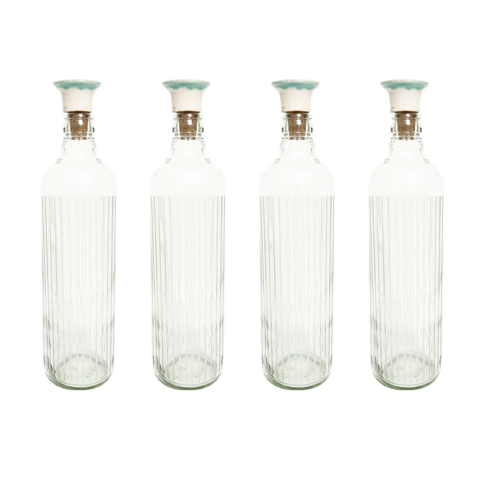 Ellementry Cove Glass Bottle with Cork (750 ML) | Water and Milk Bottle for Fridge | Clear and Transparent Bottles for Home and Office | BPA Free | Stylish and Premium Wine Bottle- Set of 4