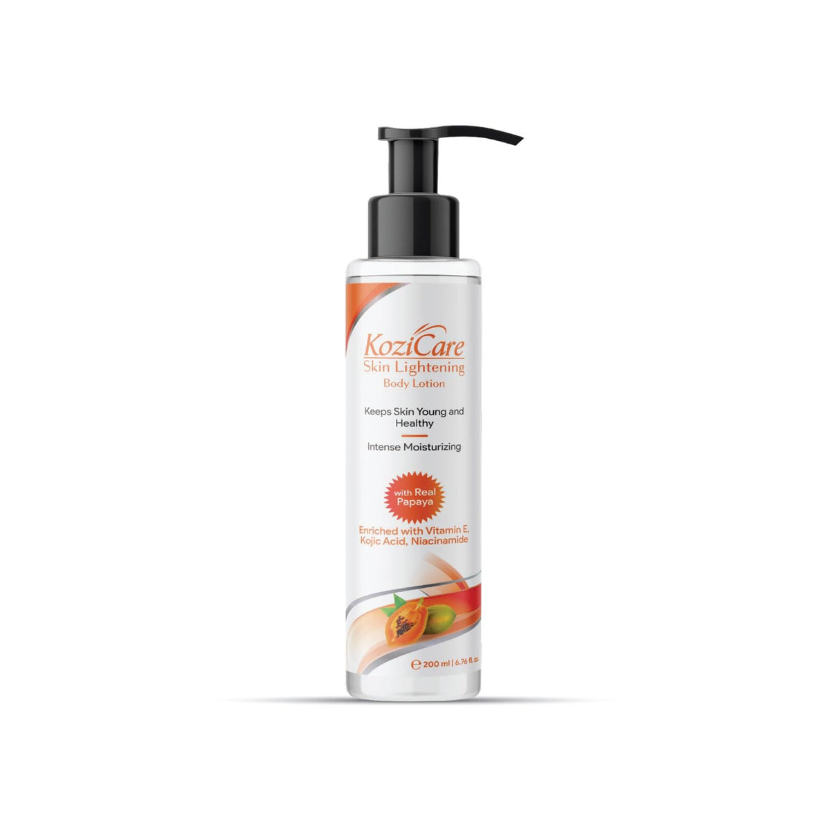 Kozicare Papaya Lightening/Brightening Body Lotion with Papaya, Kojic Acid, Vitamin E, Shea Butter, Niacinamide| Deeply Hydrates and Brightens Skin| For All Skin Types – 200ml