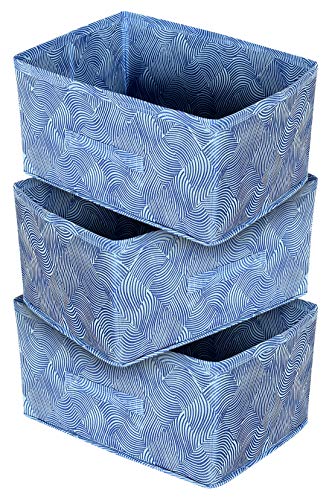 Kuber Industries Laheriya Print Non Woven Fabric Modular Closet Organizer Box with Handle for Cube Storage Units in Closet,Set Of 3(Blue)-KUBMART15989