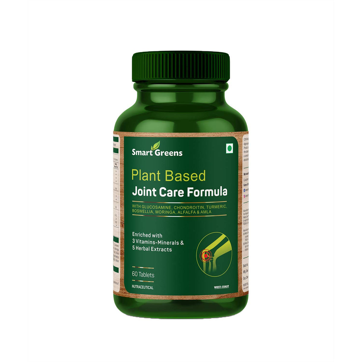 Smart Greens Plant Based Joint Care Formula with Glucosamine, Turmeric, Boswellia, Moringa, Amla & Alfalfa– 60 Tablets