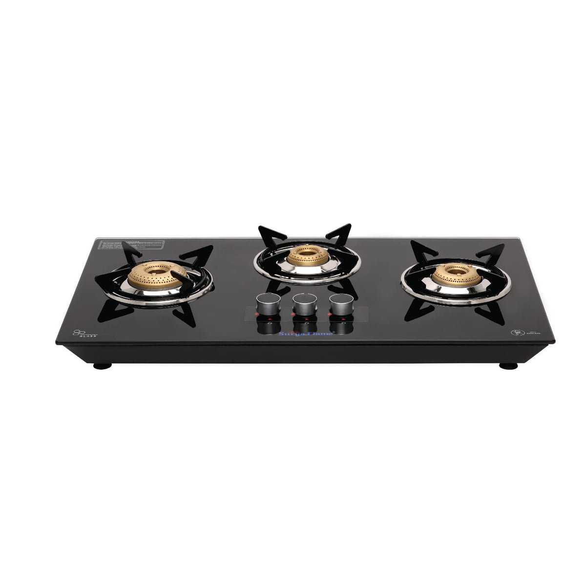 Surya Flame Apollo Round Hob Top | Gas Stove 3 Burners | Manual Glass Stove with Spill Proof Desing & Jumbo Burner | 2 Years Complete Doorstep Warranty - Black (3B APOLLO ROUND)