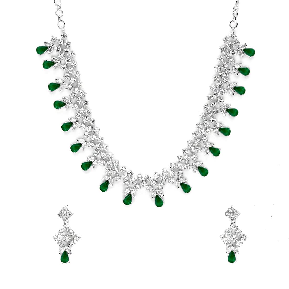 Women's Gold PlatedGreen CZ Crystal with Pearl Choker Necklace Set - i  jewels