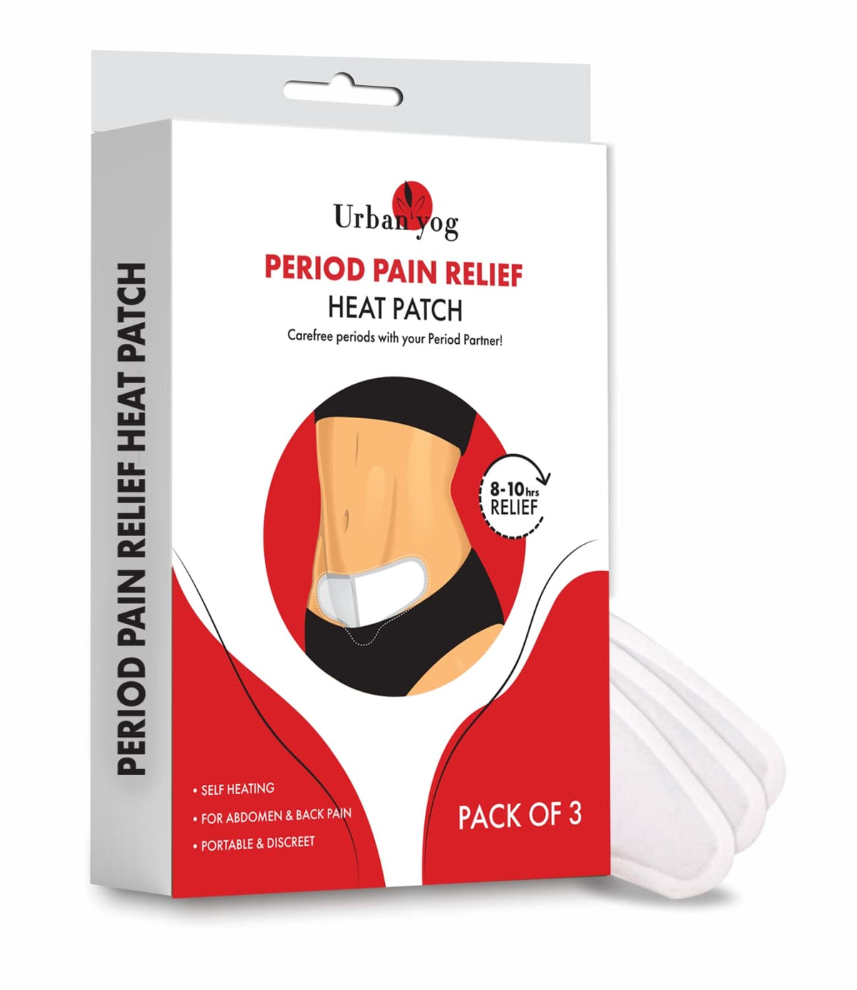 Urban yog Period Pain Relief Heat Patches (Pack of 3) | lasts for 10 hrs | sticks on skin | 100% Natural | Relief from menstrual & back pain
