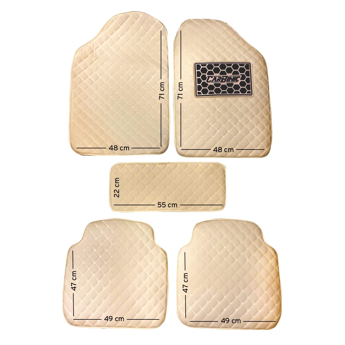 CarBinic 4D Premium Car Foot Mat - Universal Fits for All Cars | Premium Double Layered Leather| Shock Absorbent | Waterproof | Anti-Skid | Heel Pad | Car Accessories Interior | Beige