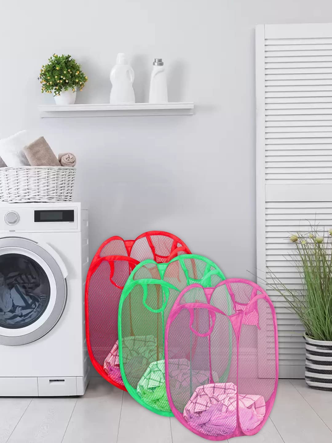Kuber Industries Nylon 3 Piece Mesh Laundry Basket,30Ltr
