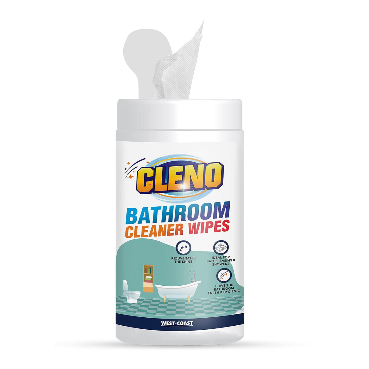 Cleno Bathroom Cleaner Wet Wipes for Shower/Wash-Basin/Floor/Taps/Commode/Glass & Bathroom Accessory - 50 Wipes (Ready to Use)